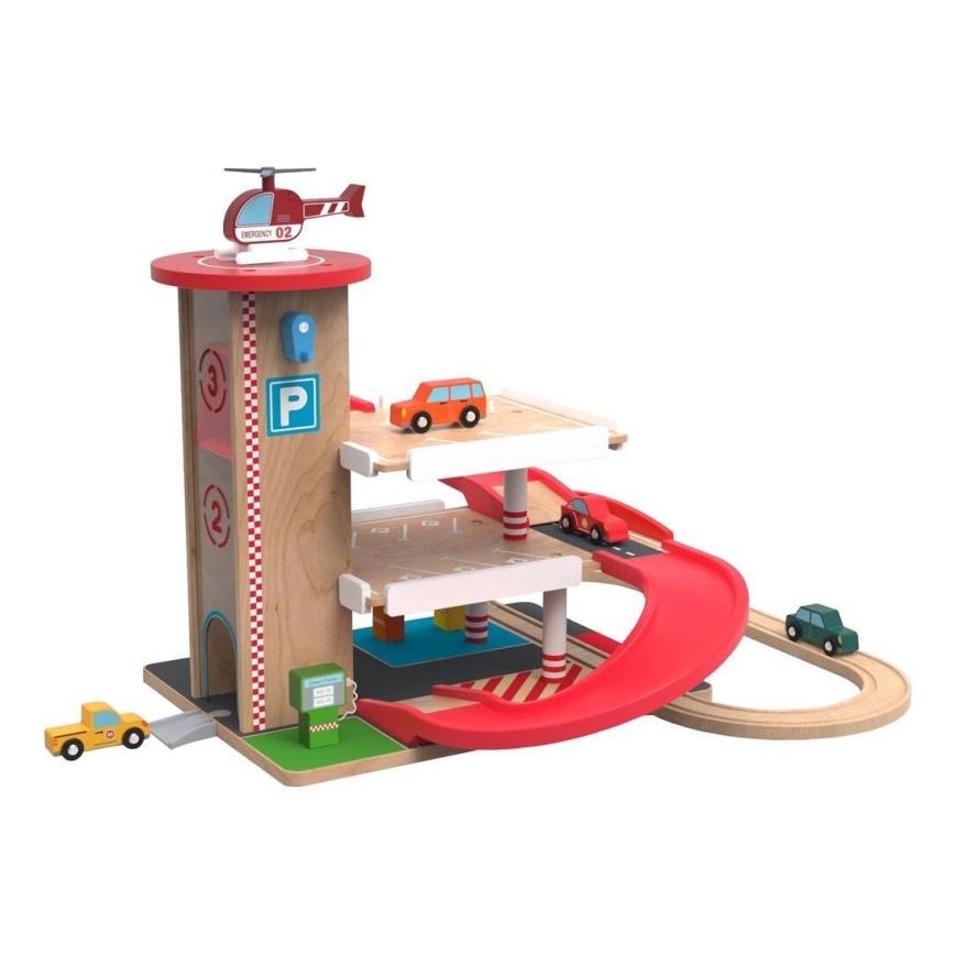 2Kids Toys - Drvena garaža sa železničkom prugom