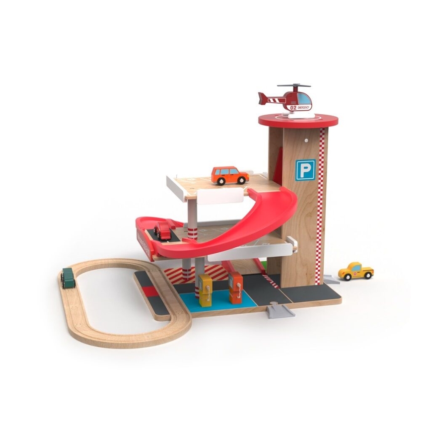 2Kids Toys - Drvena garaža sa železničkom prugom