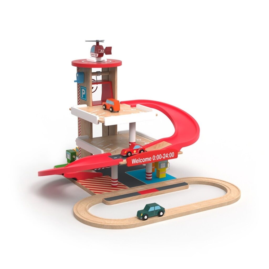2Kids Toys - Drvena garaža sa železničkom prugom