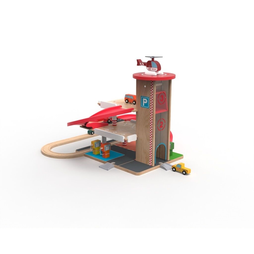 2Kids Toys - Drvena garaža sa železničkom prugom