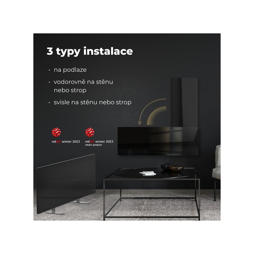 AENO - Pametni električni infrared panel 700W timer/termostat IP44 Wi-fi crno