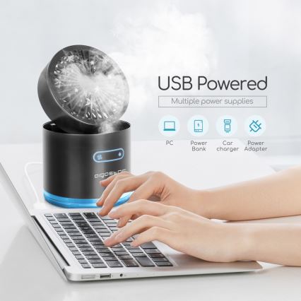 Aigostar - RGB Bežični mini stolni ventilator sa efektom magle MIST 10W/5V crno
