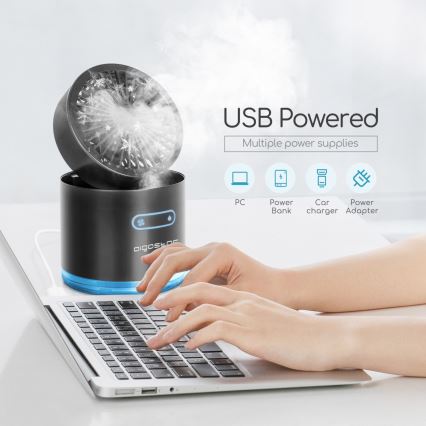 Aigostar - RGB Bežični mini stolni ventilator sa efektom magle MIST 10W/5V crno