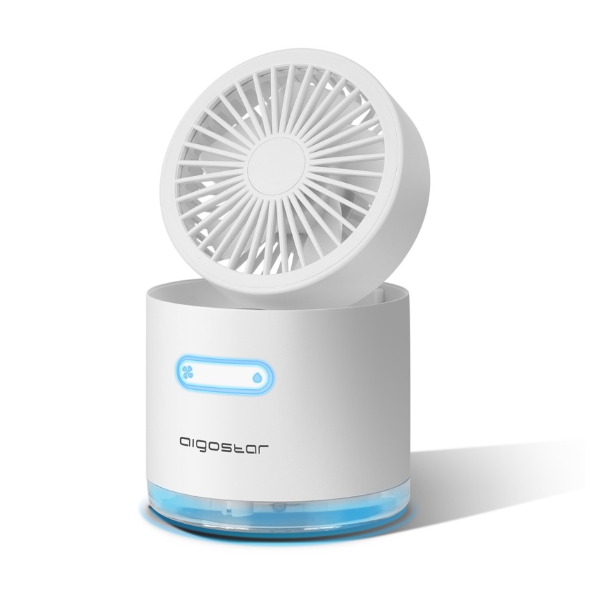 Aigostar - RGB Bežični mini stolni ventilator sa ovlaživačem vazduha 10W/5V bela