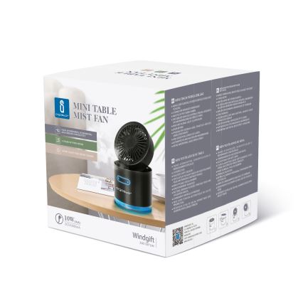 Aigostar - RGB bežični mini stoni ventilator sa maglenim efektom MIST, 10W/5V, 2000mAh, crna