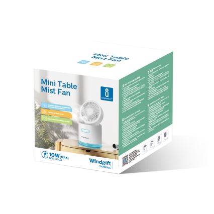 Aigostar - RGB Bežični mini stoni ventilator sa ovlaživačem 10W/5V bela