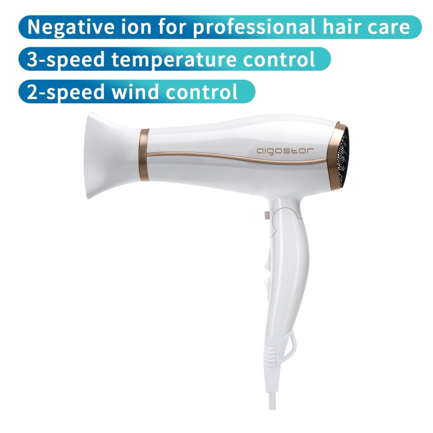 Aigostar - Fen za kosu sa jonizatorom 2200W/230V bela