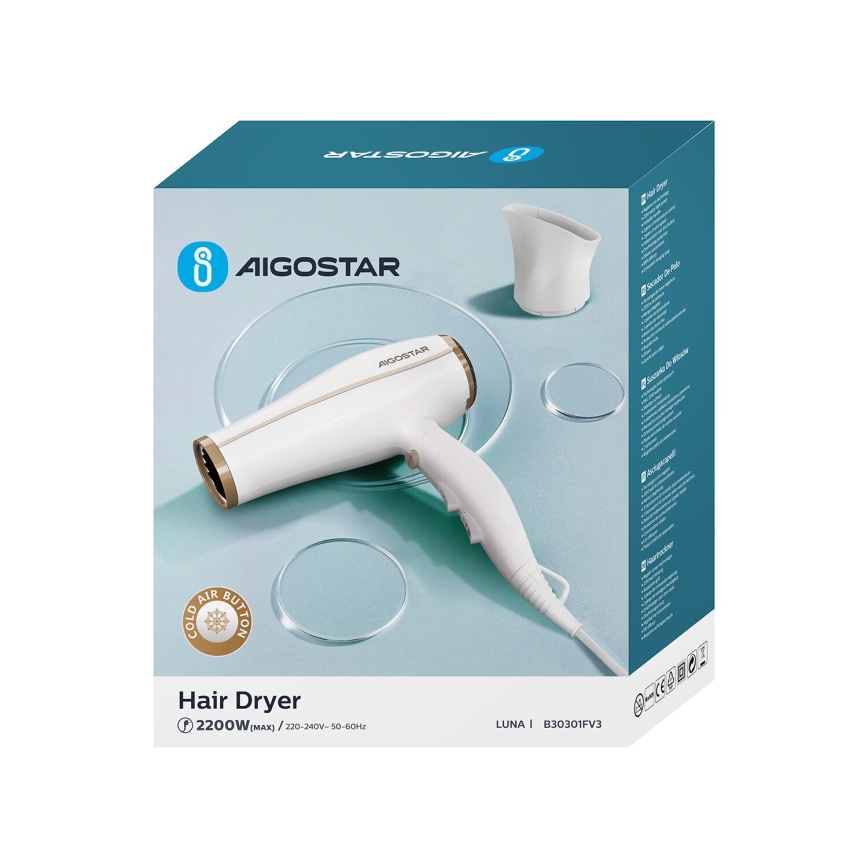 Aigostar - Fen za kosu sa jonizatorom 2200W/230V bela