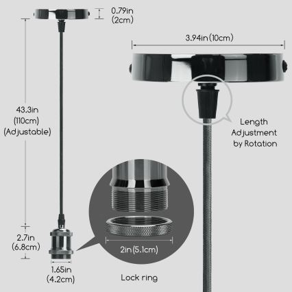 Aigostar - Kabl za napajanje 1xE27/60W/230V Antracit