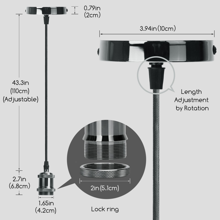 Aigostar - Kabl za napajanje 1xE27/60W/230V Antracit