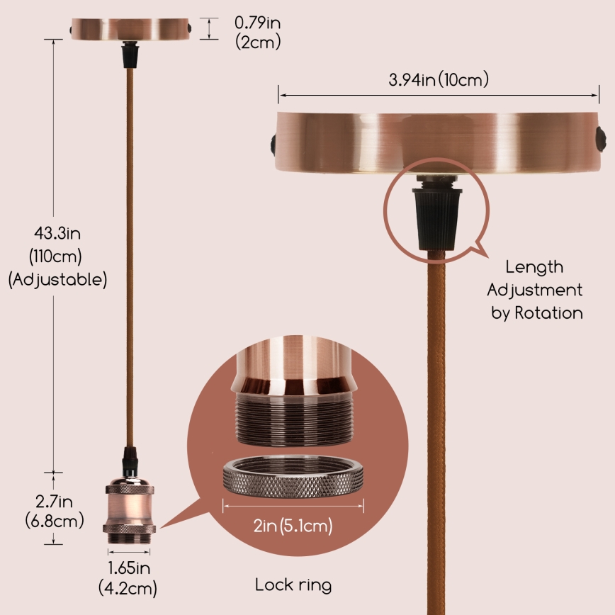 Aigostar - Kabl za napajanje 1xE27/60W/230V bakrena