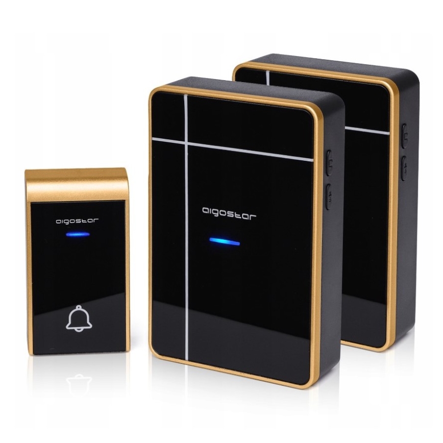 Aigostar - KOMPLET 2x bežična zvona 3xAA/12V IP44 crne boje