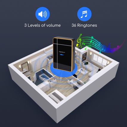 Aigostar - KOMPLET 2x bežična zvona 3xAA/12V IP44 crne boje