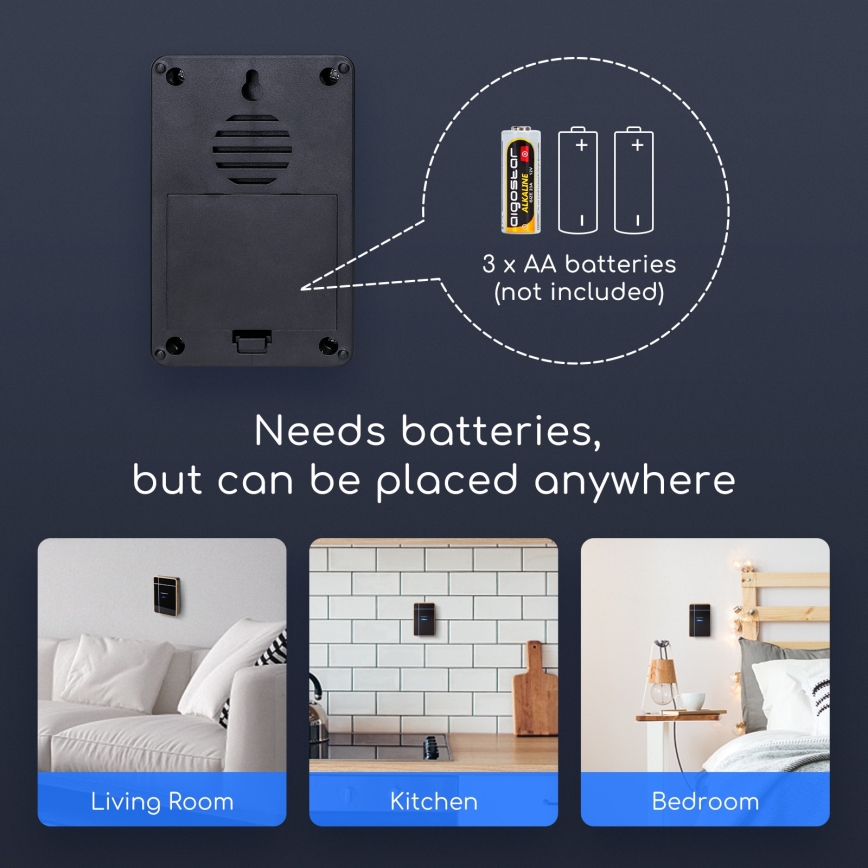 Aigostar - KOMPLET 2x bežična zvona 3xAA/12V IP44 crne boje