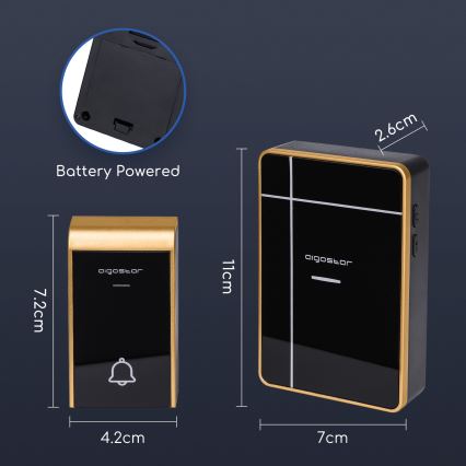 Aigostar - KOMPLET 2x bežična zvona 3xAA/12V IP44 crne boje