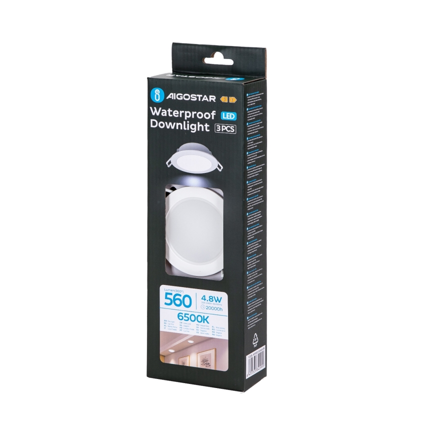 Aigostar - KOMPLET 3x LED ugradno svetlo za kupatilo LED/4,8W/230V IP65 belo