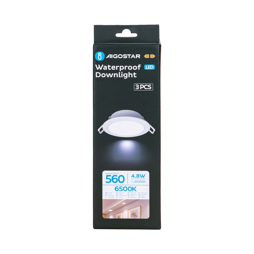 Aigostar - KOMPLET 3x LED ugradno svetlo za kupatilo LED/4,8W/230V IP65 belo
