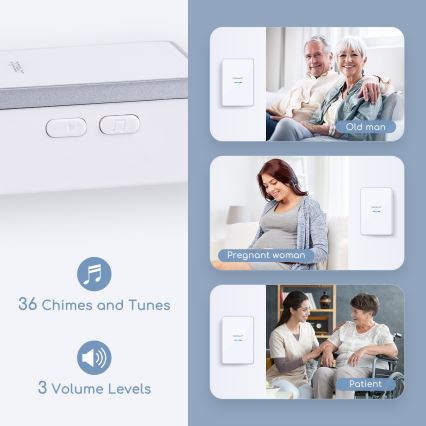 Aigostar - komplet 2x bežična zvona 3xAA/12V IP44 bela