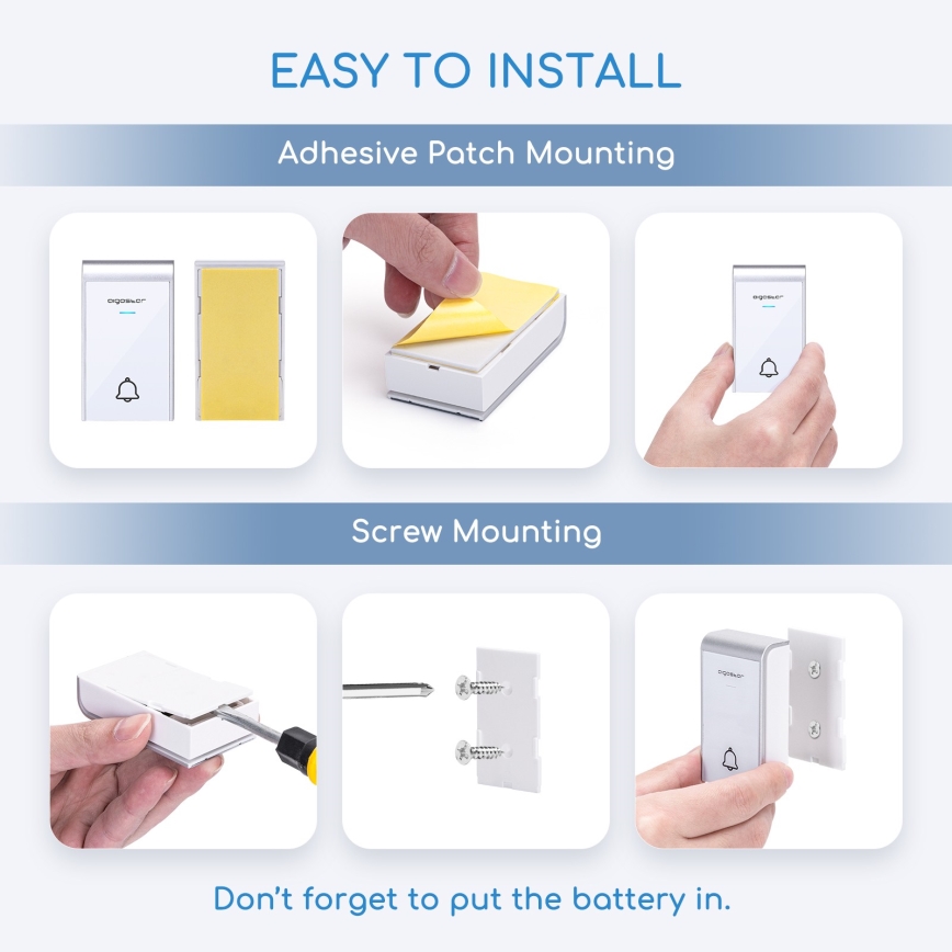 Aigostar - komplet 2x bežična zvona 3xAA/12V IP44 bela