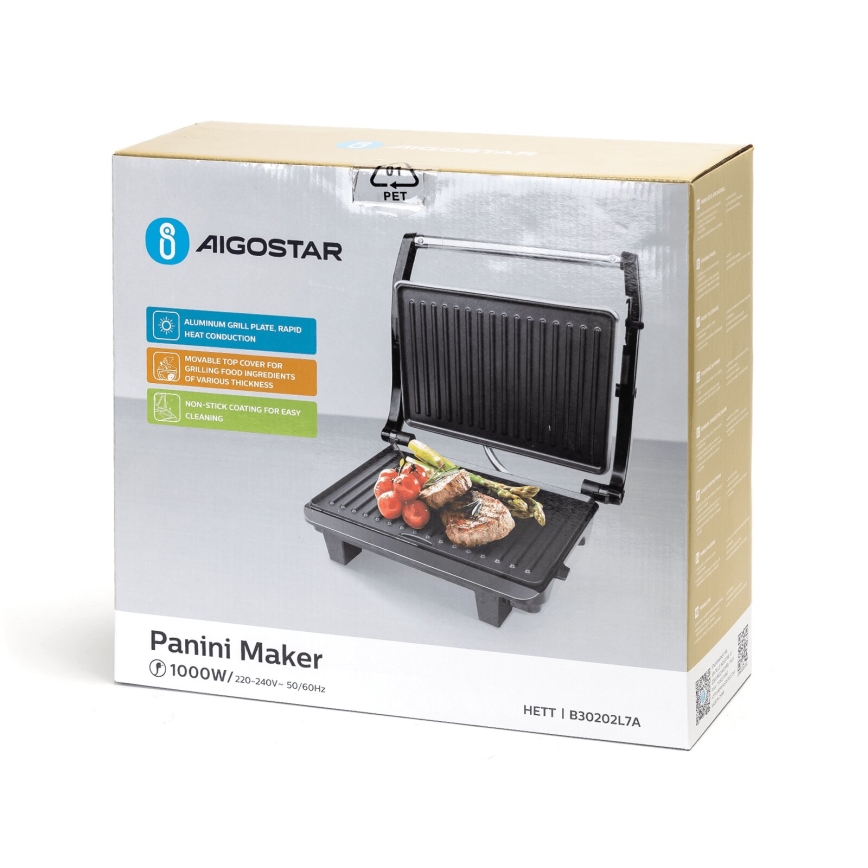 Aigostar - Kontaktni roštilj 1000W/230V crno/krom