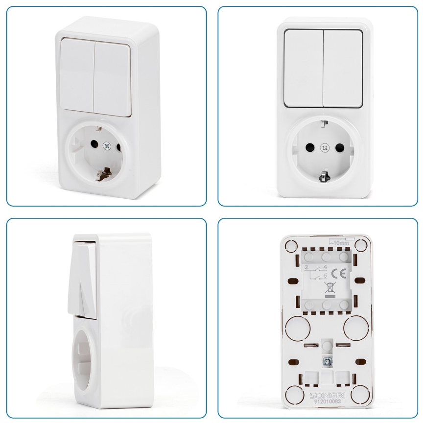 Aigostar - Kućni prekidač 2P sa utičnicom 1x10A/250V