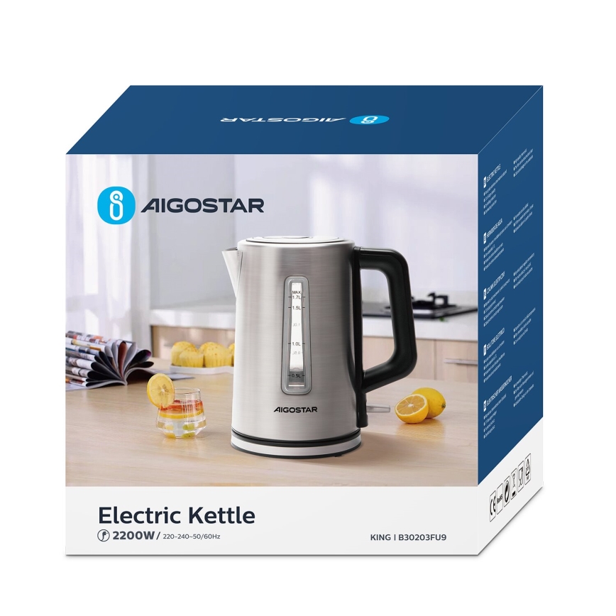 Aigostar - Kuvalo za vodu 1,7l 2200W/230V krom