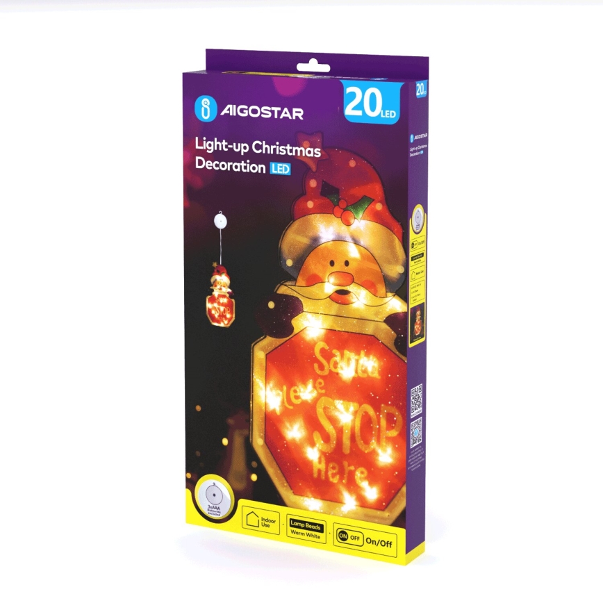 Aigostar - LED Božićna dekoracija LED/3xAAA Deda Mraz sa znakom 45cm