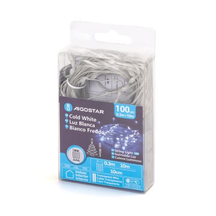 Aigostar - LED božićna girlanda 100xLED/3xAA 10,3m hladno bela