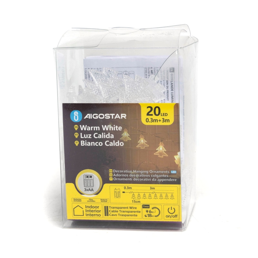 Aigostar - LED božićna girlanda 20xLED/3xAA 3,3m jelke