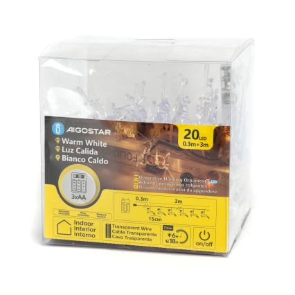 Aigostar - LED božićna girlanda 20xLED/3xAA 3,3m sobovi