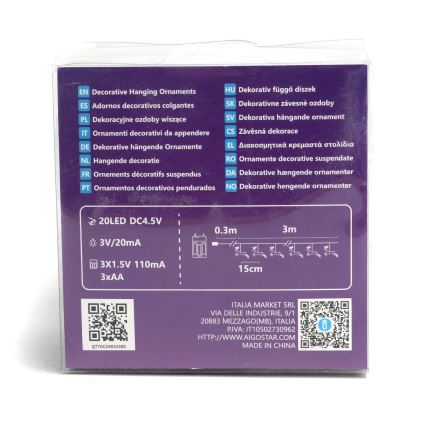 Aigostar - LED božićna girlanda 20xLED/3xAA 3,3m sobovi