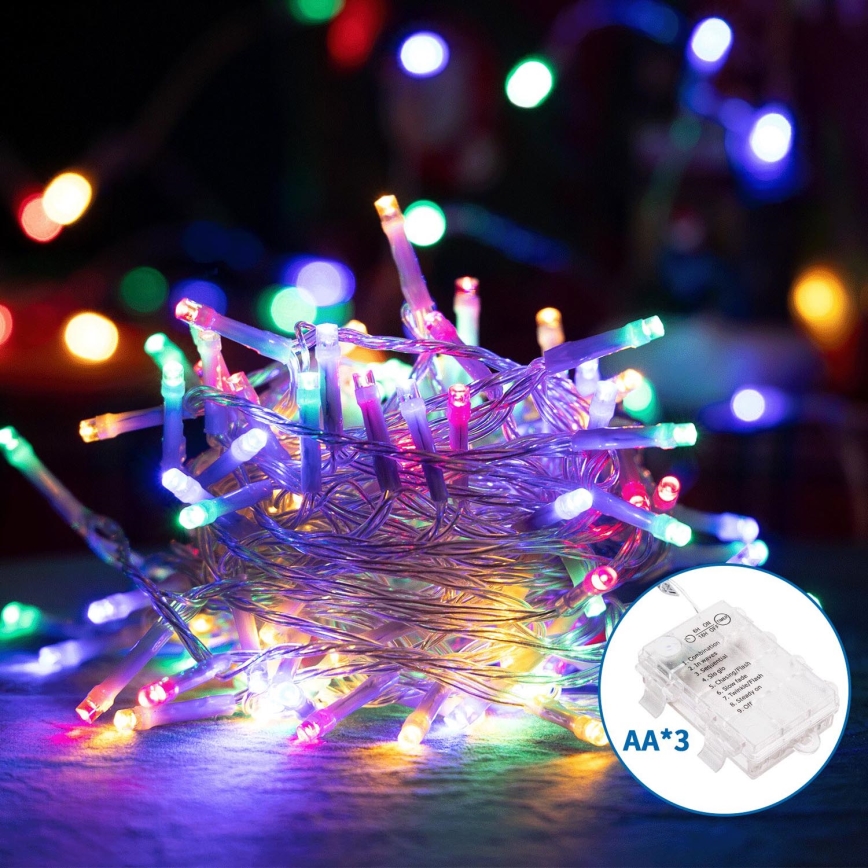Aigostar - LED božićna girlanda za spoljašnju upotrebu 50xLED/8 funkcija 3xAA 5,3 m IP44 višebojna