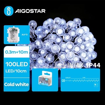 Aigostar - LED Božićne spoljašnje lampice 100xLED/3xAA/8 funkcije 10,3 m IP44 hladna bela