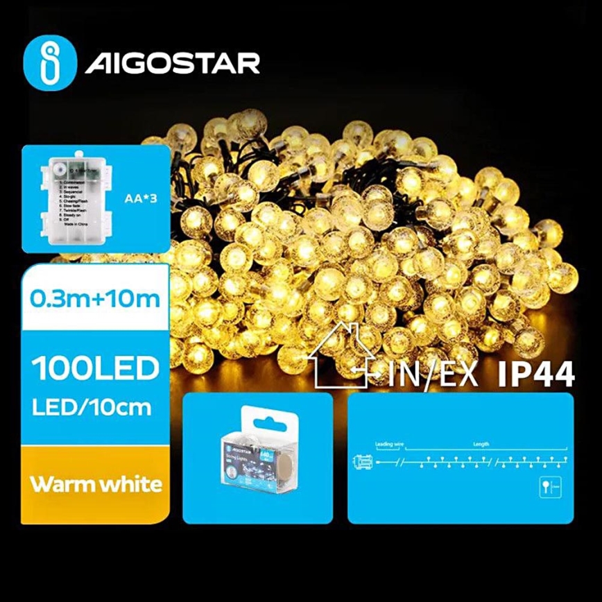 Aigostar - LED Božićne spoljašnje lampice 100xLED/3xAA/8 funkcije 10,3 m IP44 topla bela
