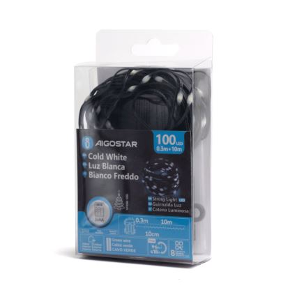 Aigostar - LED Božićne spoljašnje lampice 100xLED/8 funkcije/3xAA 10,3m IP44 hladna bela