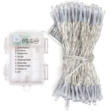Aigostar - LED Božićne spoljašnje lampice 100xLED/8 funkcije/3xAA 10,3m IP44 hladna bela