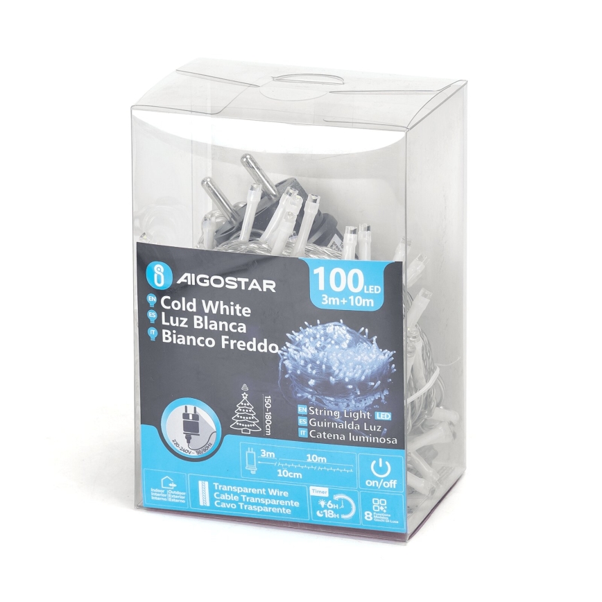 Aigostar - LED Božićne spoljašnje lampice 100xLED/8 funkcije 13m IP44 hladna bela