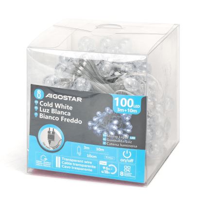 Aigostar - LED Božićne spoljašnje lampice 100xLED/8 funkcije 13m IP44 hladna bela