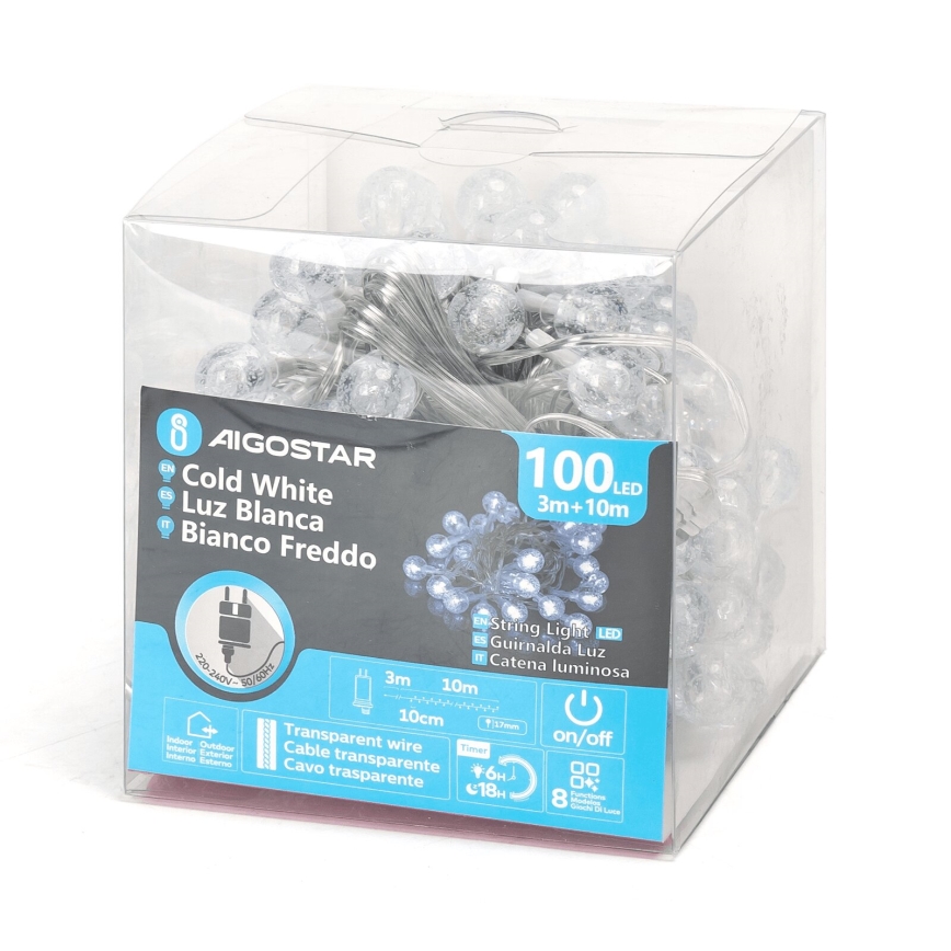 Aigostar - LED Božićne spoljašnje lampice 100xLED/8 funkcije 13m IP44 hladna bela