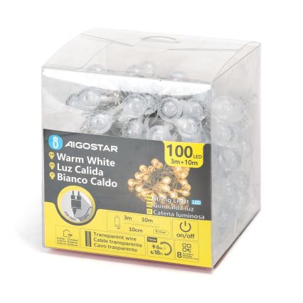 Aigostar - LED Božićne spoljašnje lampice 100xLED/8 funkcije 13m IP44 topla bela