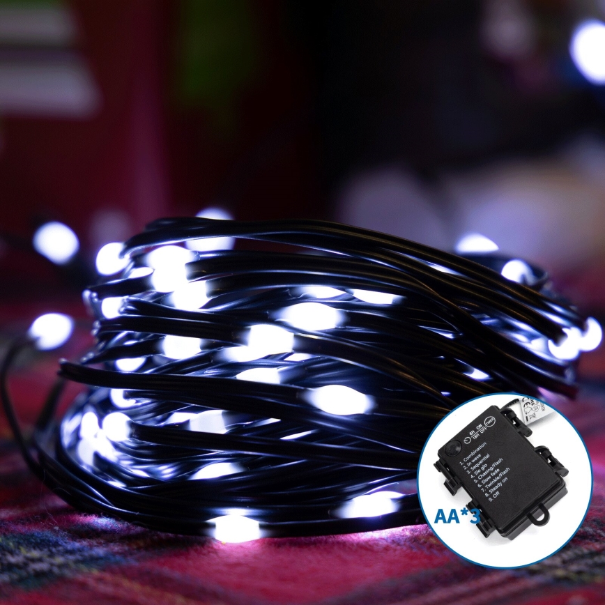 Aigostar - LED Božićne spoljašnje lampice 100xLED/8 funkcije/3xAA 10,3m IP44 hladna bela