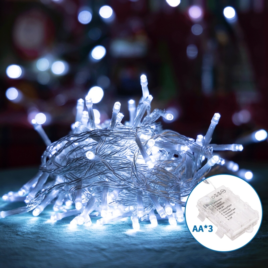 Aigostar - LED Božićne spoljašnje lampice 100xLED/8 funkcije/3xAA 10,3m IP44 hladna bela
