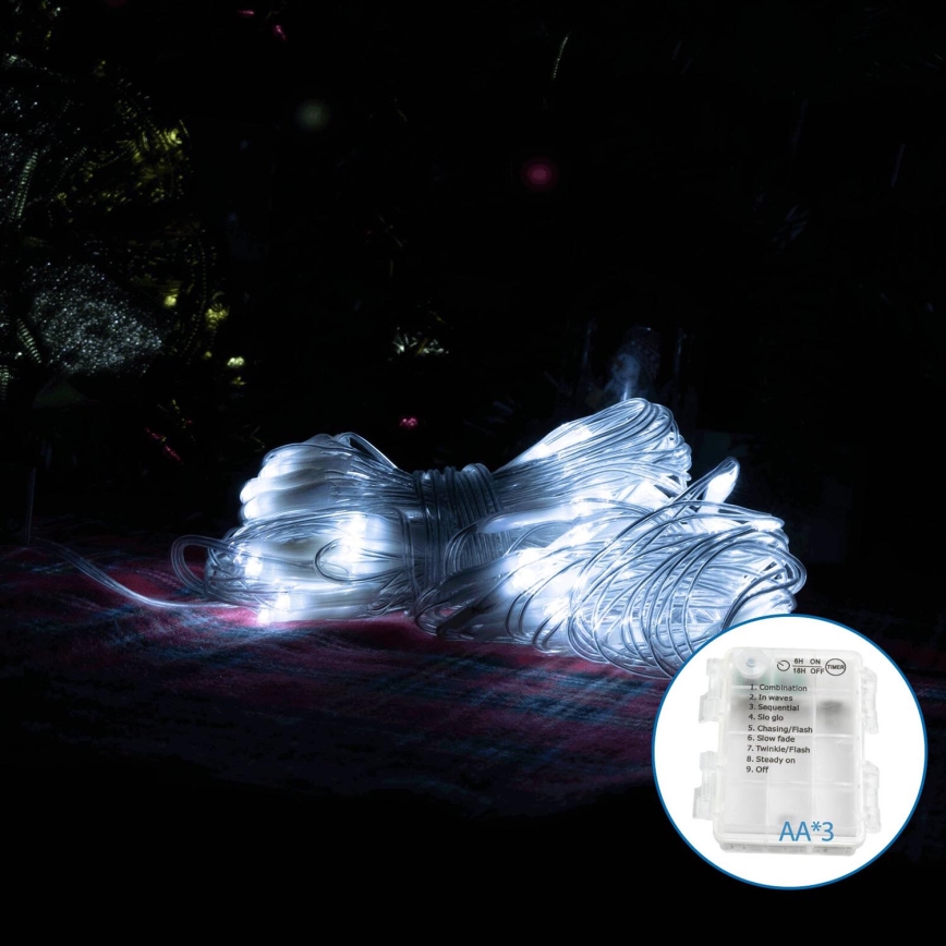 Aigostar -LED Božićne spoljašnje lampice 100xLED/8 funkcije/3xAA 4,5x1,5m IP44 hladna bela