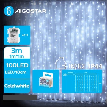 Aigostar - LED Božićne spoljašnje lampice 100xLED/8 funkcije 3xAA 4x1m IP44 hladna bela