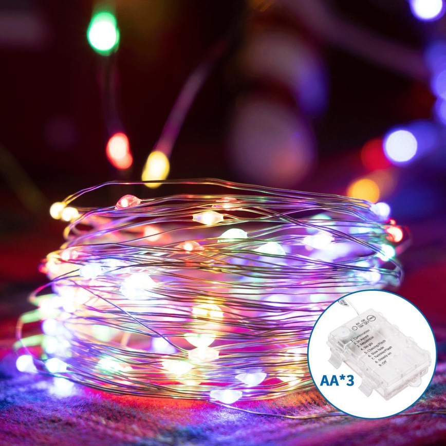 Aigostar - LED Božićne spoljašnje lampice 100xLED/8 funkcije/3xAA10,3m IP44 šareni