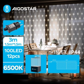 Aigostar- LED Božićne spoljašnje lampice 100xLED/8 funkcije 4,5x1,5m IP44 hladna bela