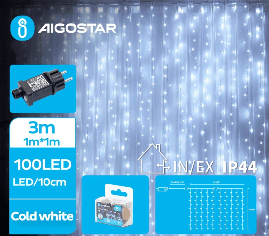Aigostar - LED Božićne spoljašnje lampice 100xLED/8 funkcije 4x1m IP44 hladna bela