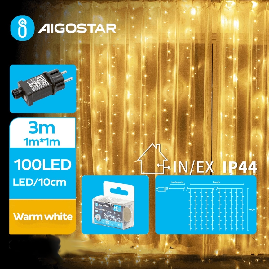 Aigostar - LED Božićne spoljašnje lampice 100xLED/8 funkcije 4x1m IP44 topla bela