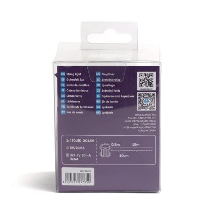 Aigostar - LED Božićne spoljašnje lampice 150xLED/8 funkcije/3xAA 15,3m IP44 hladna bela