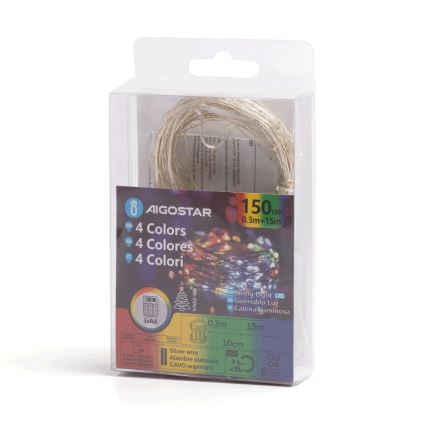 Aigostar - LED Božićne spoljašnje lampice 150xLED/8 funkcije/3xAA 15,3m IP44 šareni